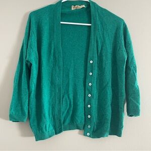 Ballantyne 100% cashmere cardigan emerald green short Made in Scotland small